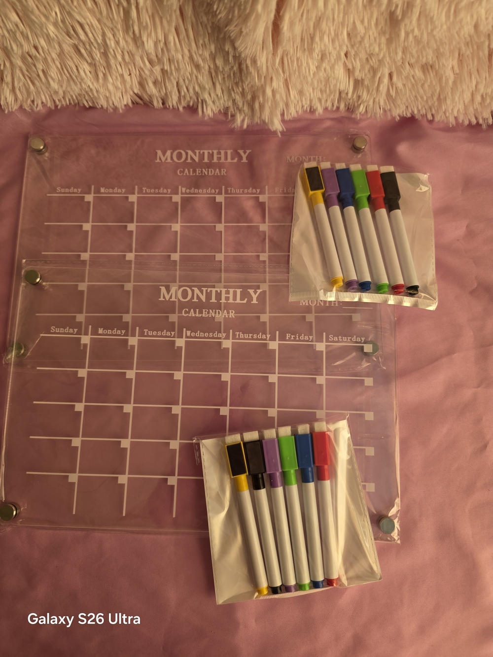 New 2-Piece Acrylic Monthly Wall Calendar Set - 12 Magnetic Dry Erase Markers